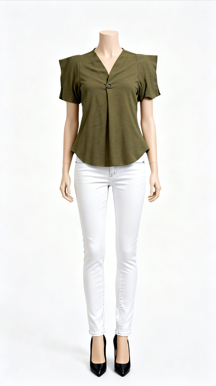 Olive Green V-Neck Batwing Top