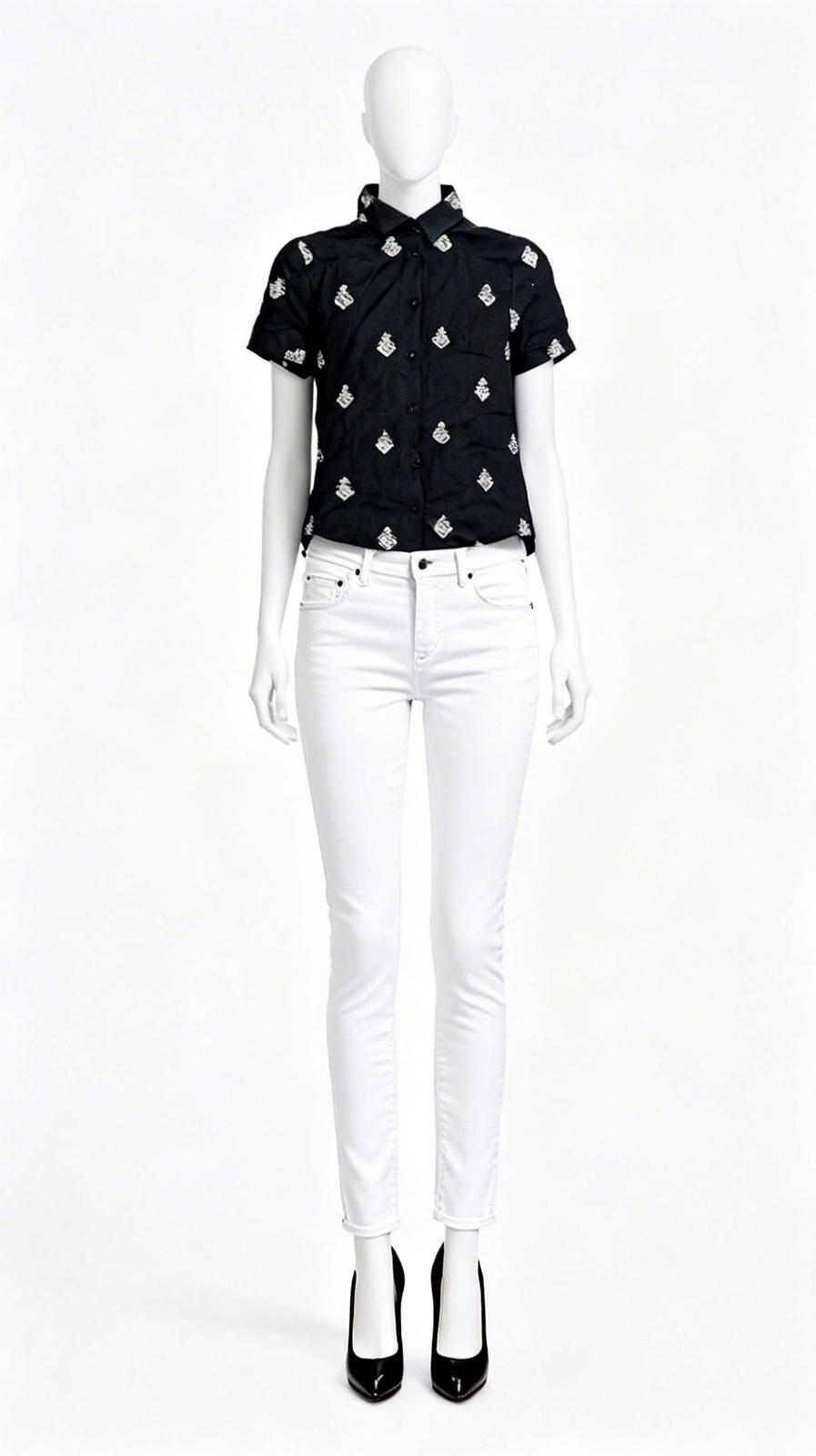 Black Embroidered Button Shirt