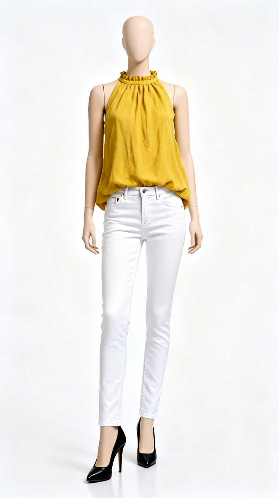 Yellow High-Neck Sleeveless Top