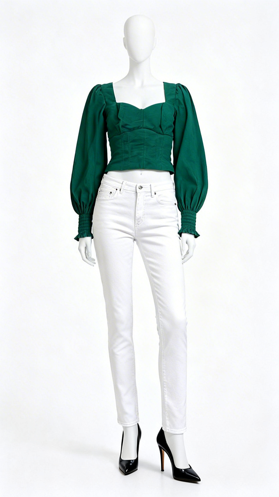 Green Sweetheart Puff Sleeve Top