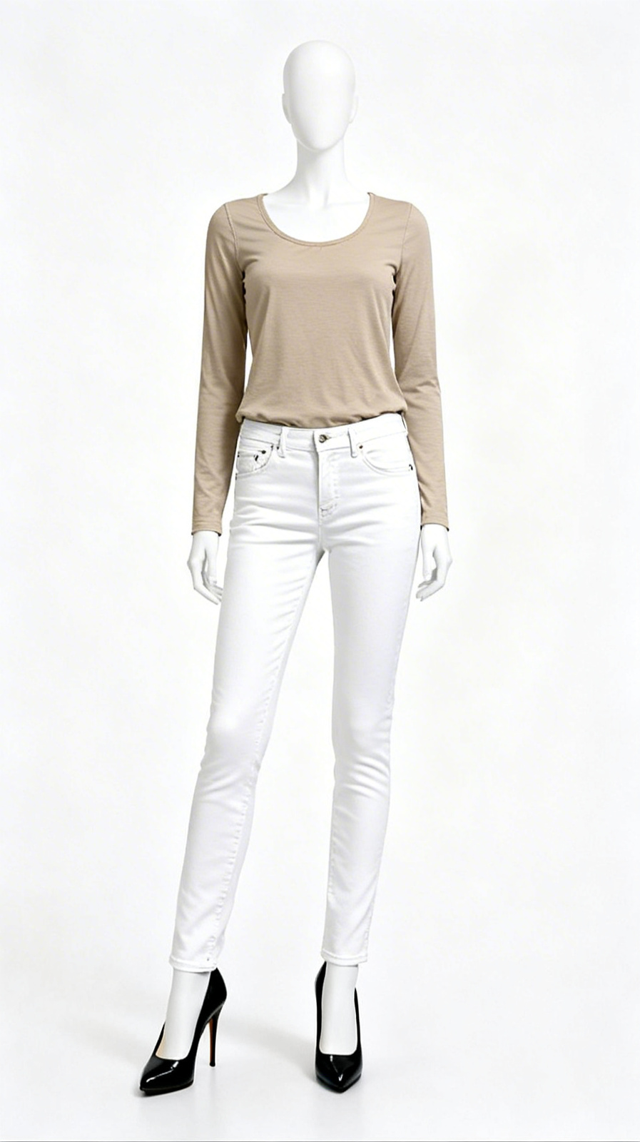 Beige Solid Long Sleeve Top