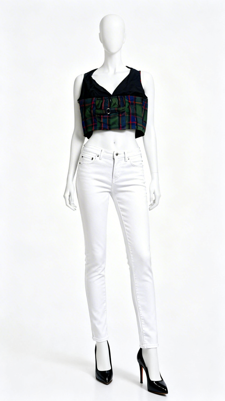 Multicolor Checked Halter Crop Top