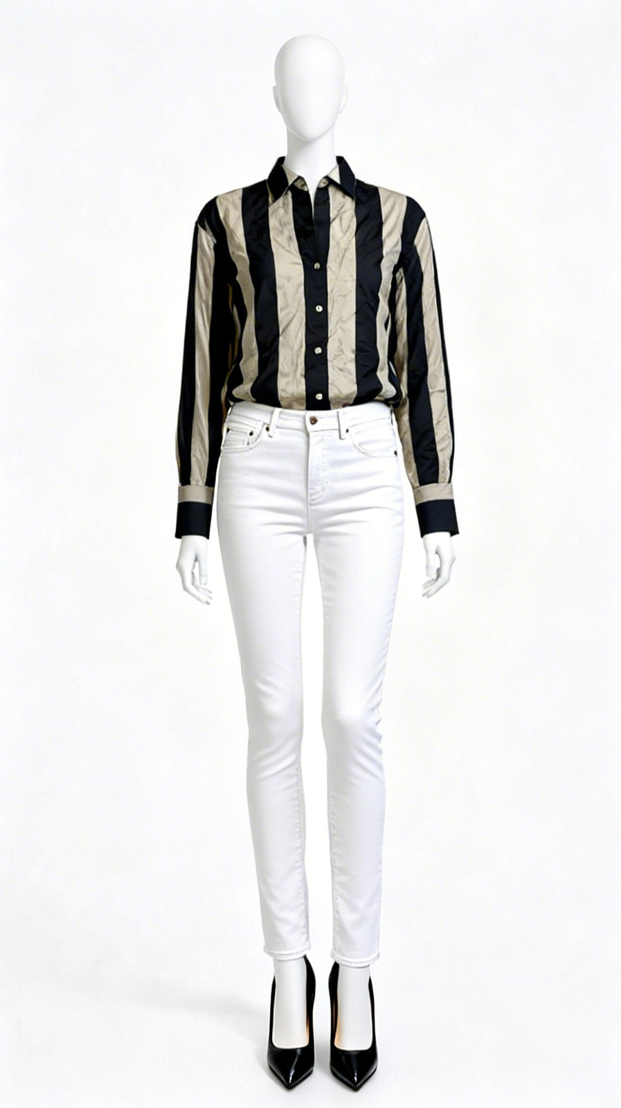 Black & Beige Vertical Striped Shirt