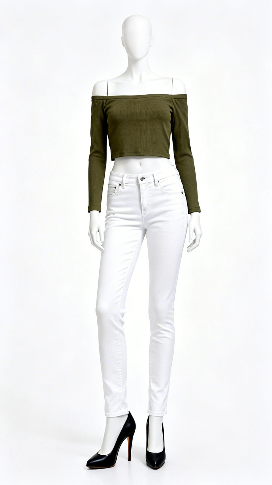Olive Off-Shoulder Fitted Top