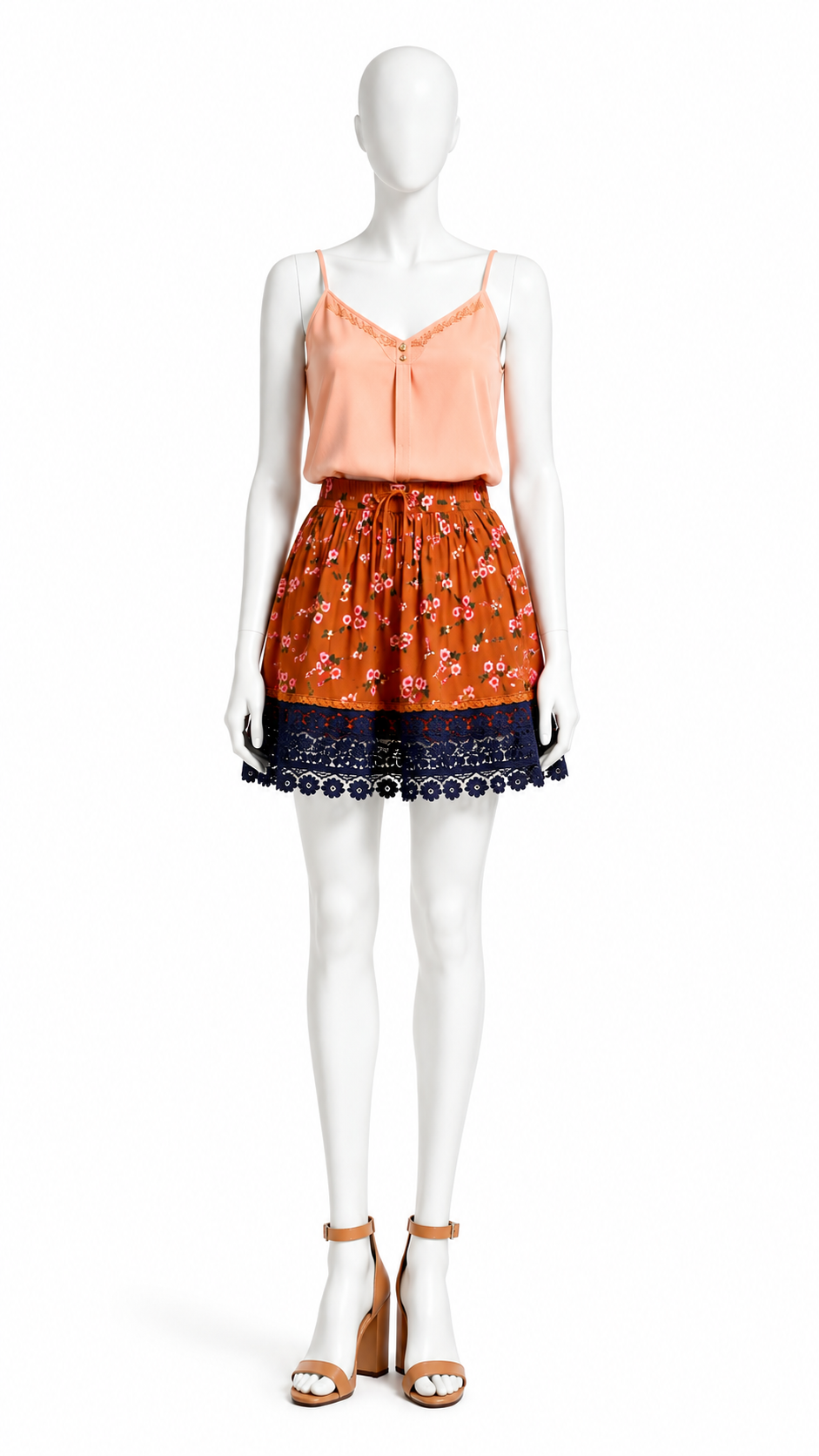 Mustard Floral Lace Hem Skirt
