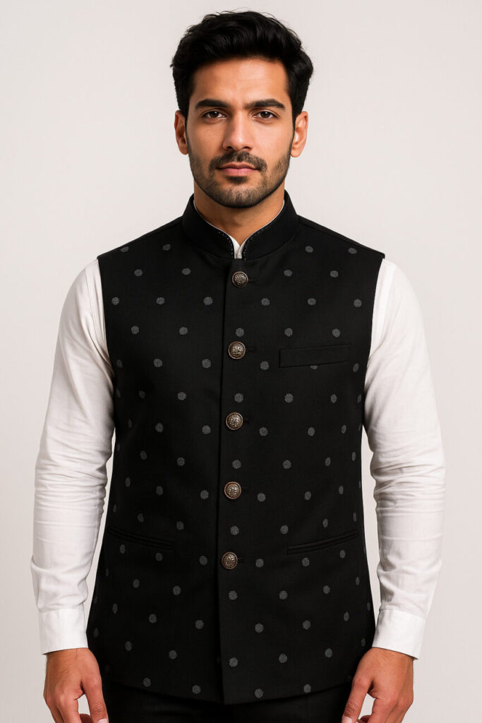 Polka Dotted Nehru Jacket for Men at Costumepeti