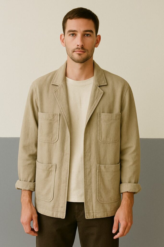 Khaki Utility Jacket:  Trending jackets for men at Costumepeti