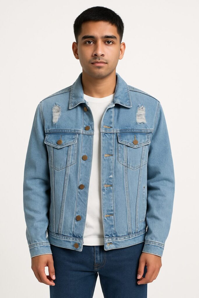 Light Blue Denim: Trending Jacket for Men at Costumepti