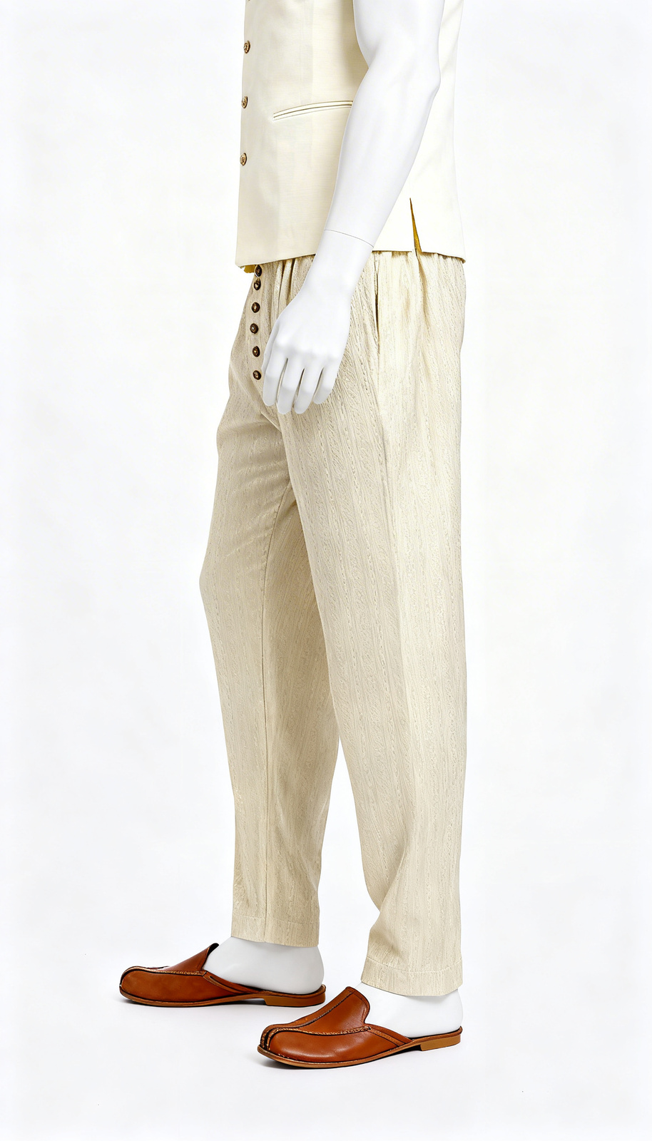 Light Yellow Textured Formal Trouser