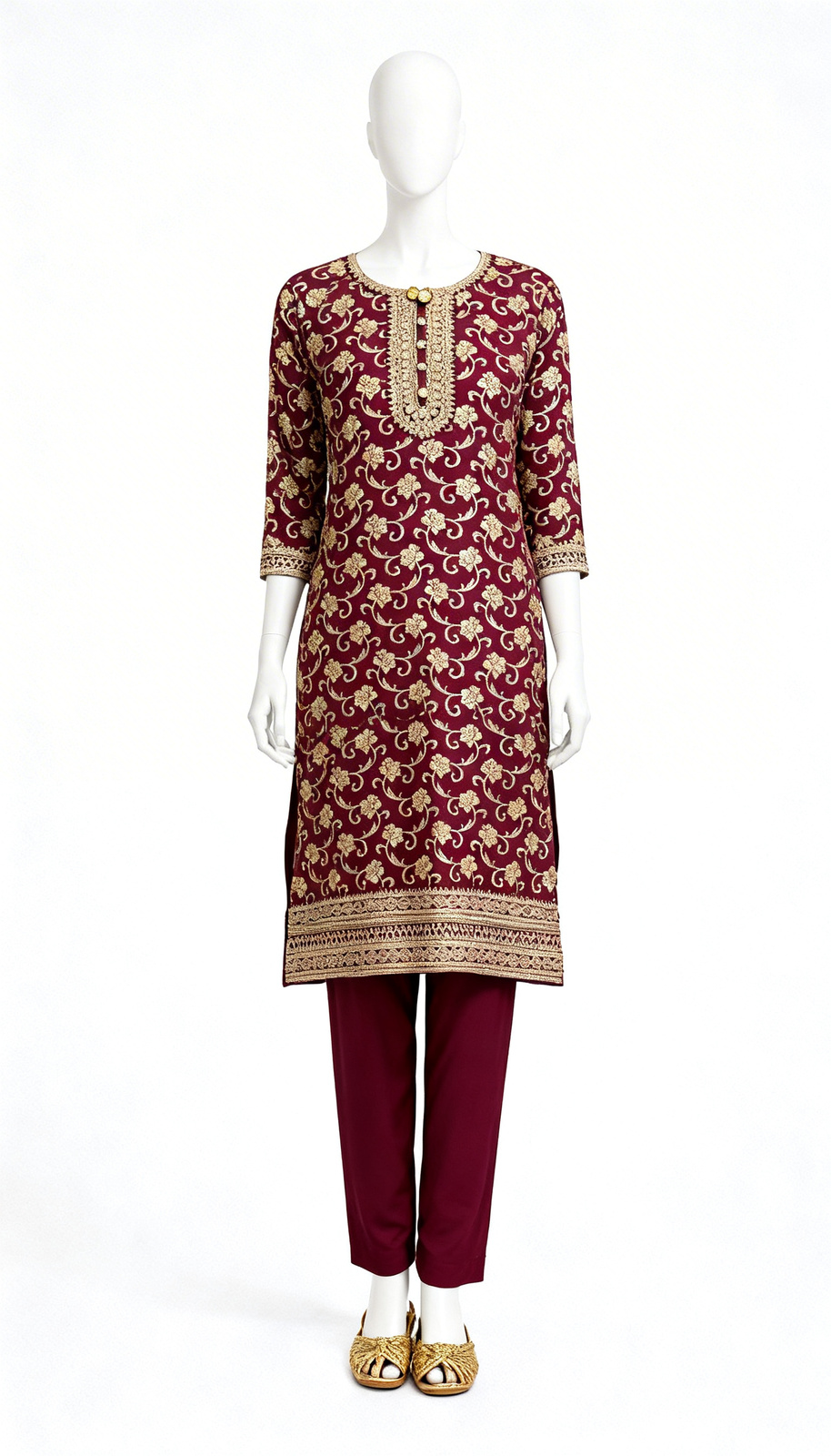 Maroon Floral Kurta