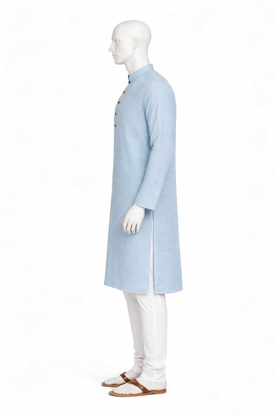 Light Blue Printed Cotton Kurta - Image 3