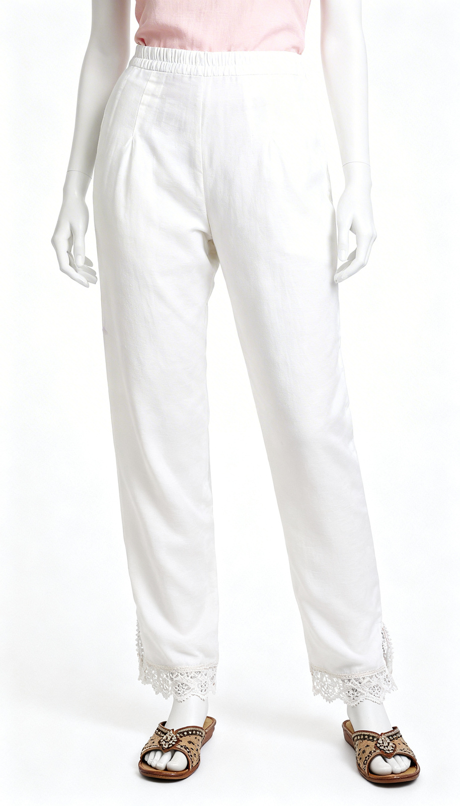 White Straight Fit Trousers