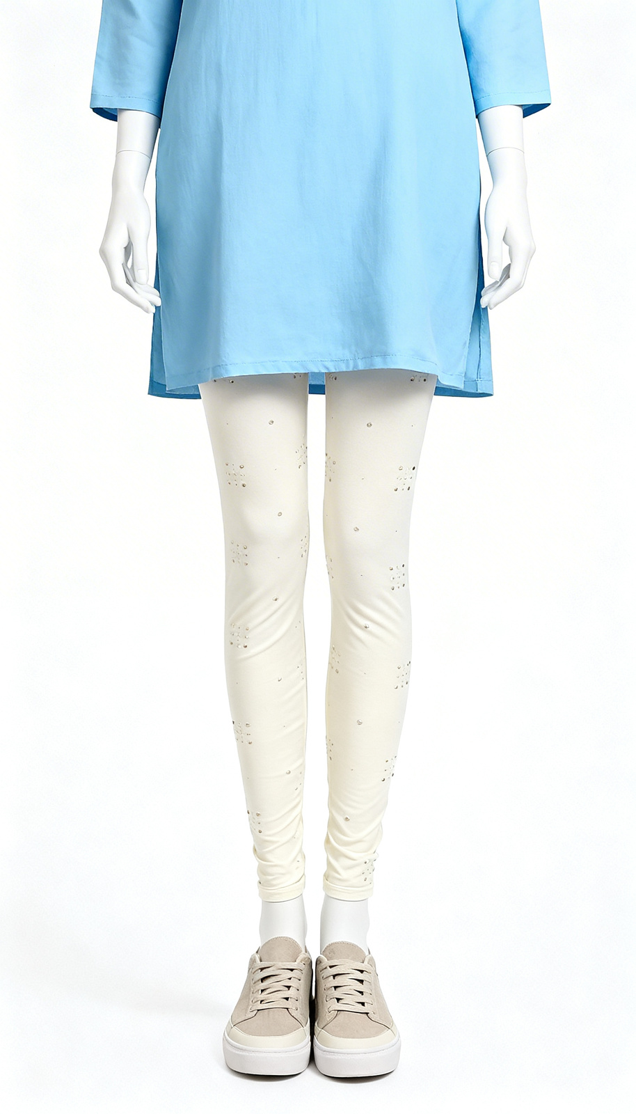 Cream Embellished Slim Leggings