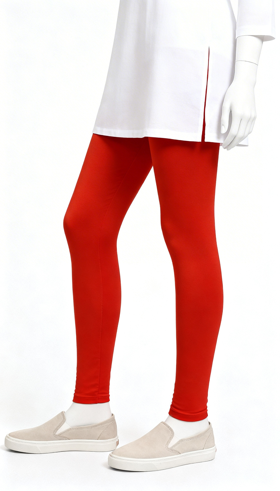 Red Solid Slim Leggings - Image 4