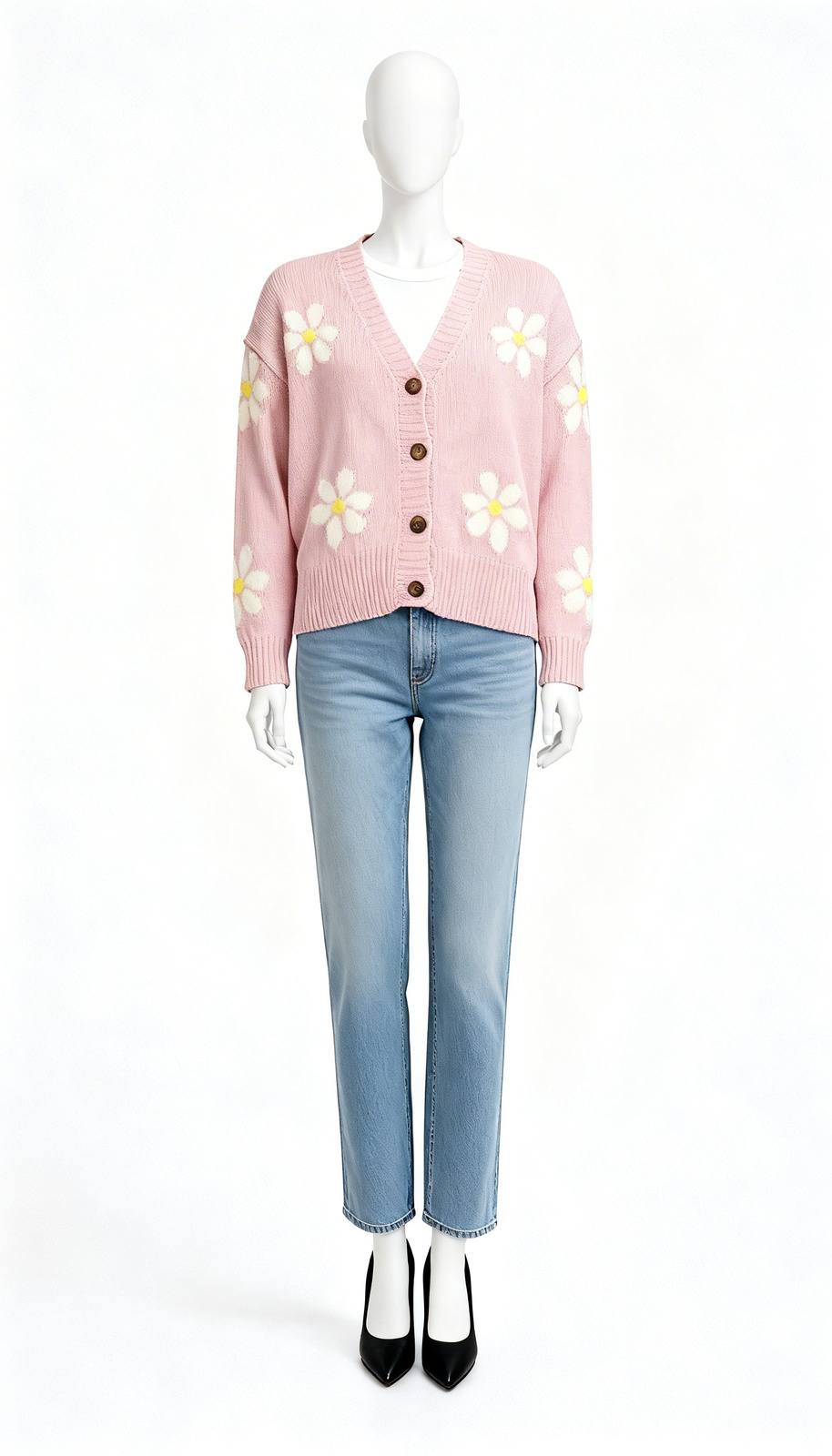Pink Floral Button Knit Cardigan
