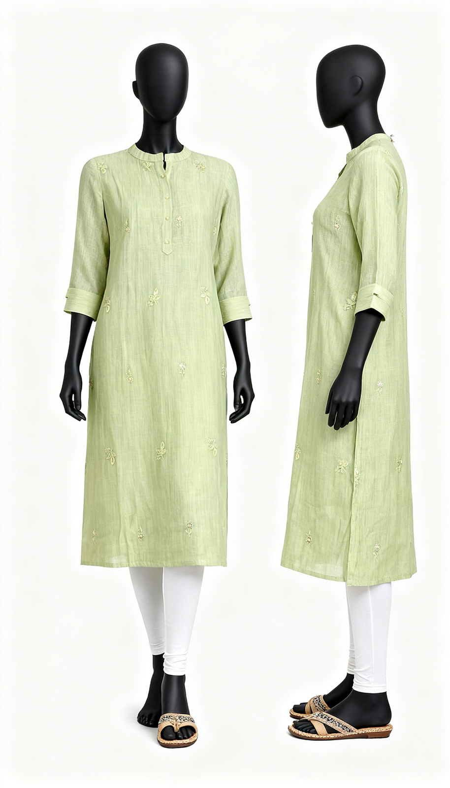Light Green Embroidered Kurti - Image 3
