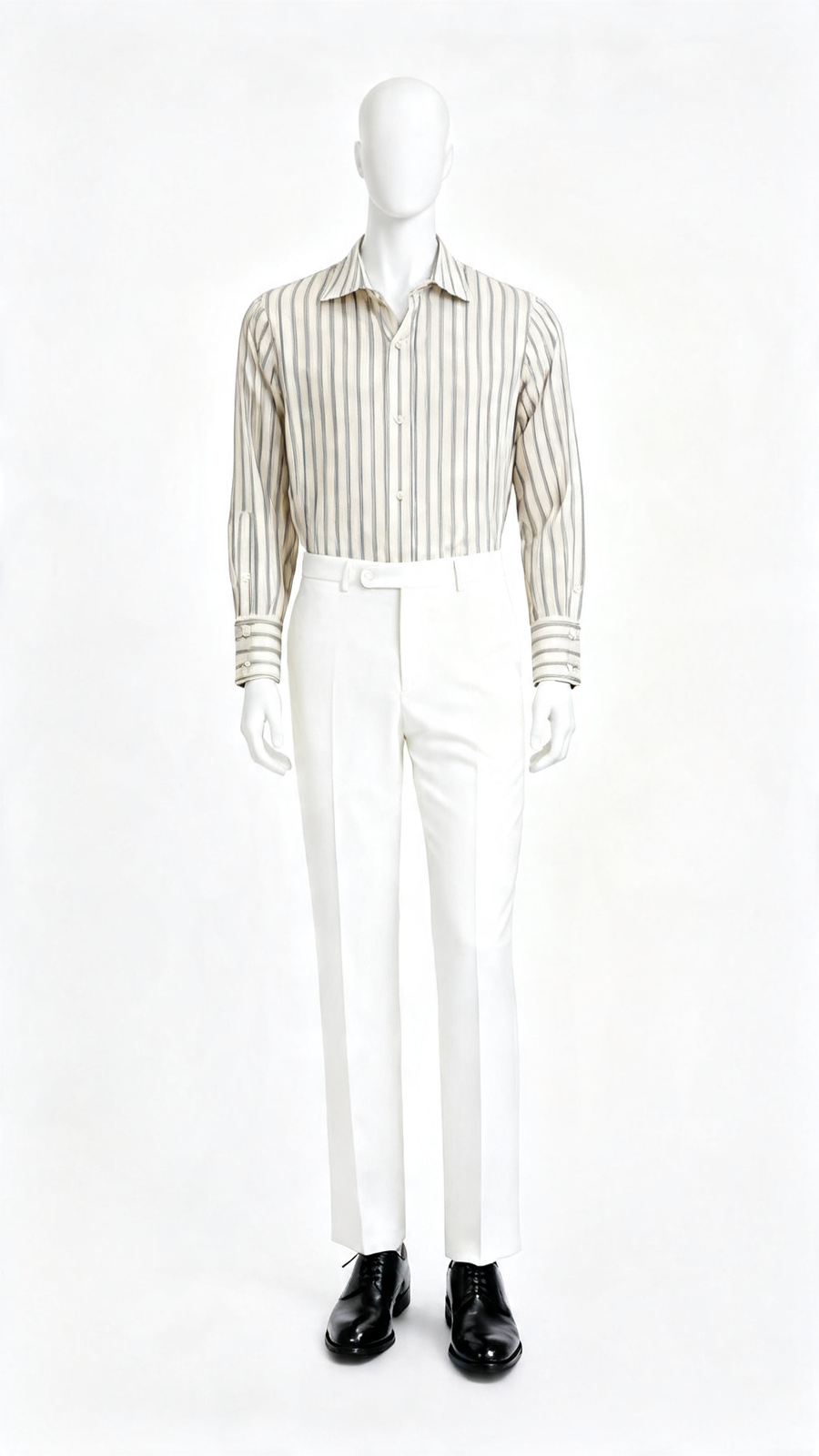 Beige & Grey Vertical Striped Cotton Formal Shirt