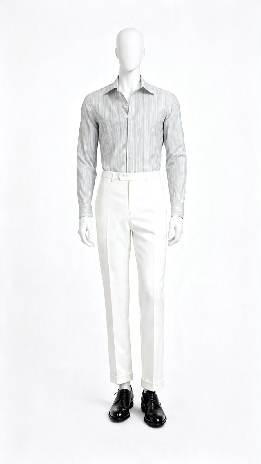 Off White Grey Striped Cotton Formal Shirt