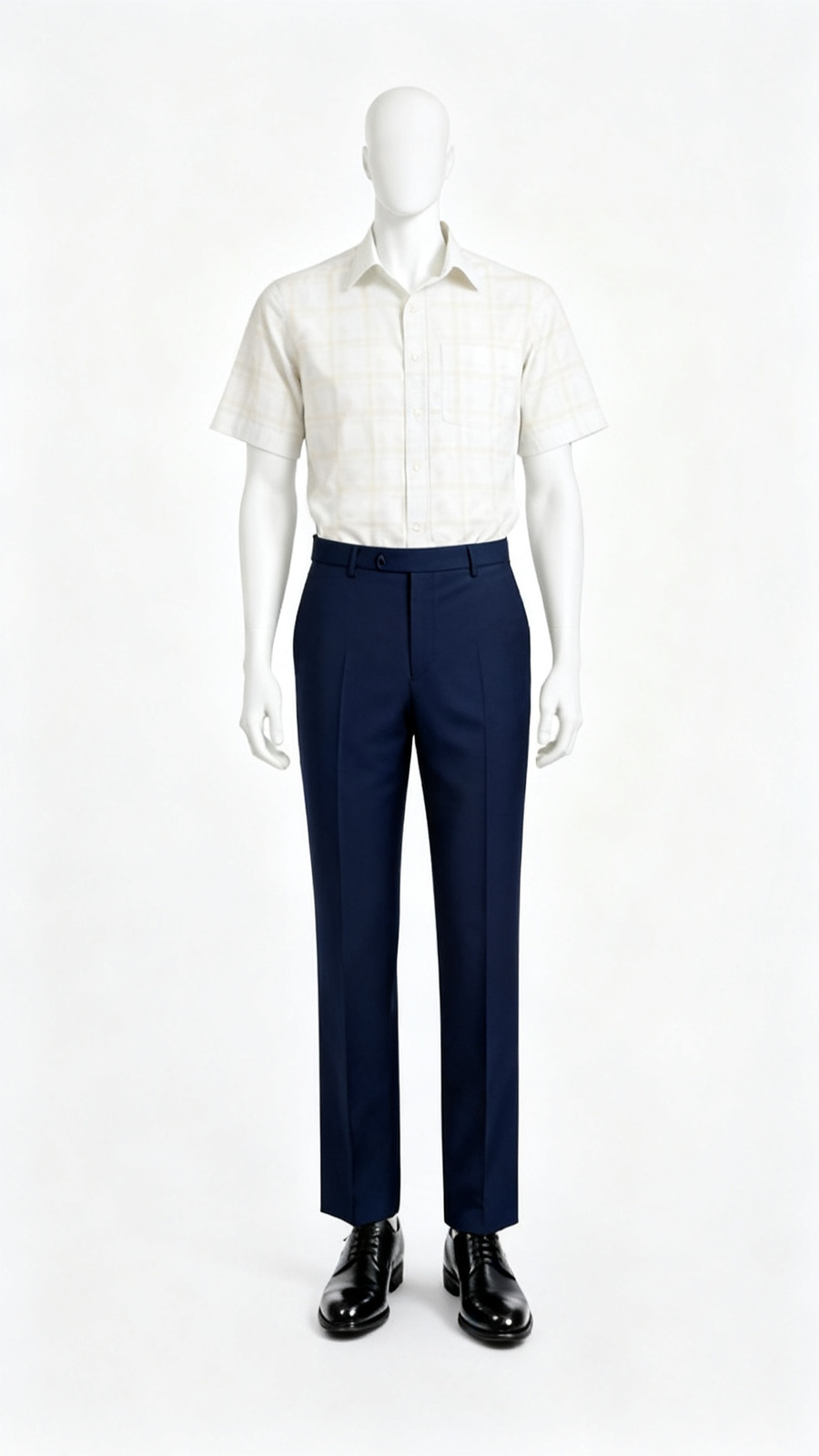 Cream Checked Short Sleeve Cotton Shirt