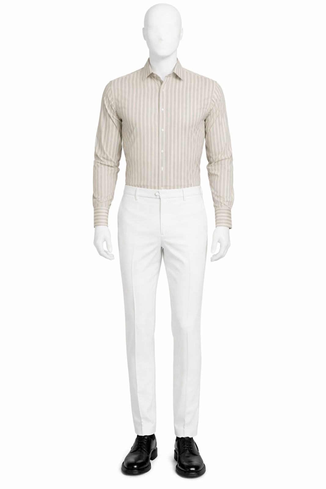 Beige Micro-Check Cotton Formal Shirt