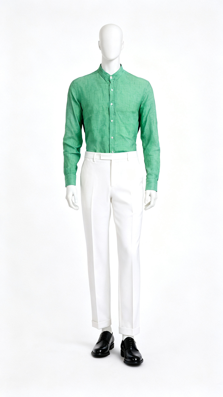 Light Green Linen Mandarin Collar Shirt