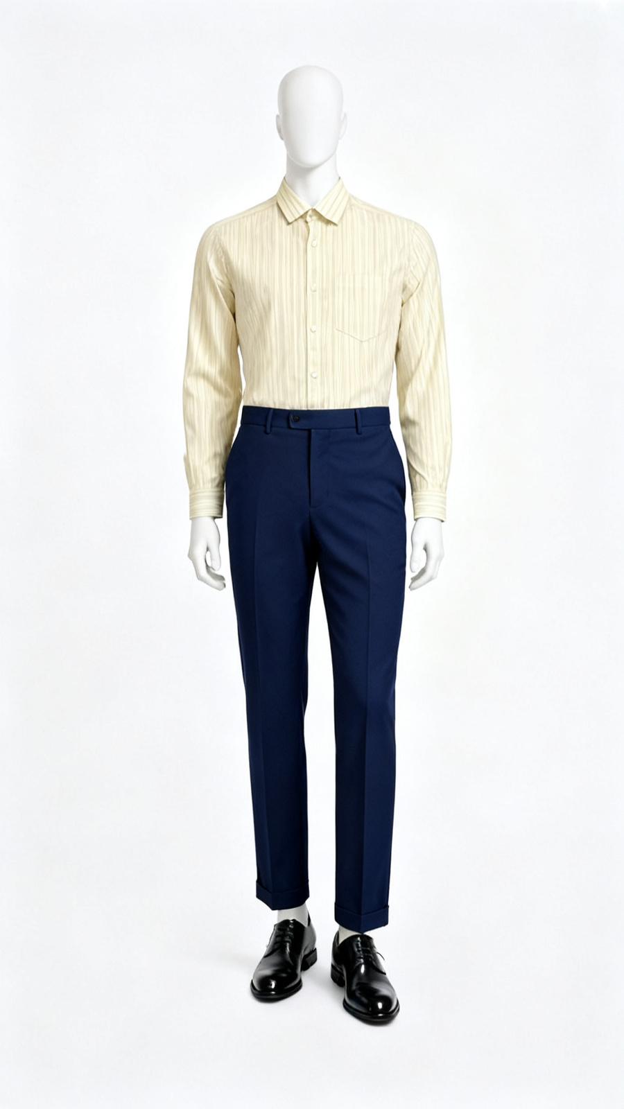 Cream Striped Formal Cotton Shirt