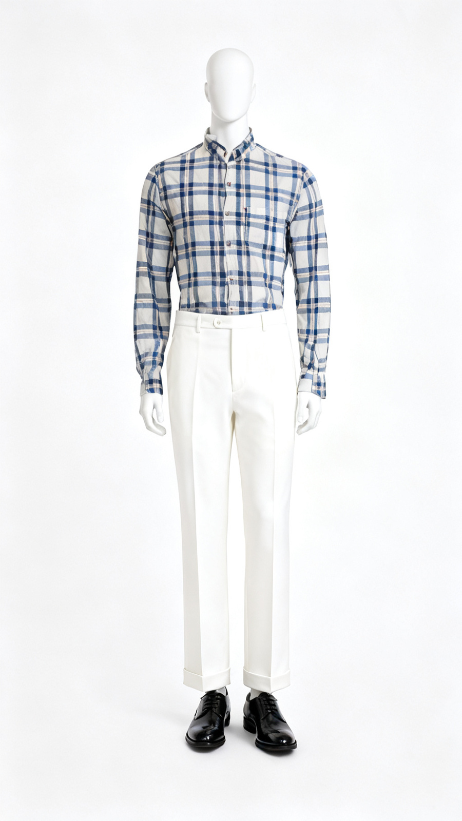 Blue and White Checkered Cotton Shirt