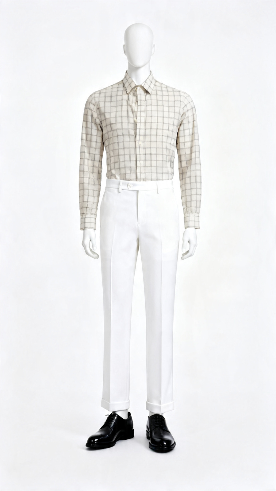 Beige Checkered Cotton Shirt