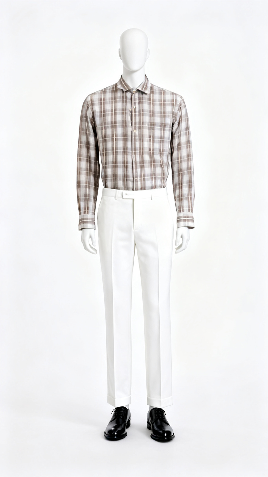 Brown and White Checkered Cotton Shirt