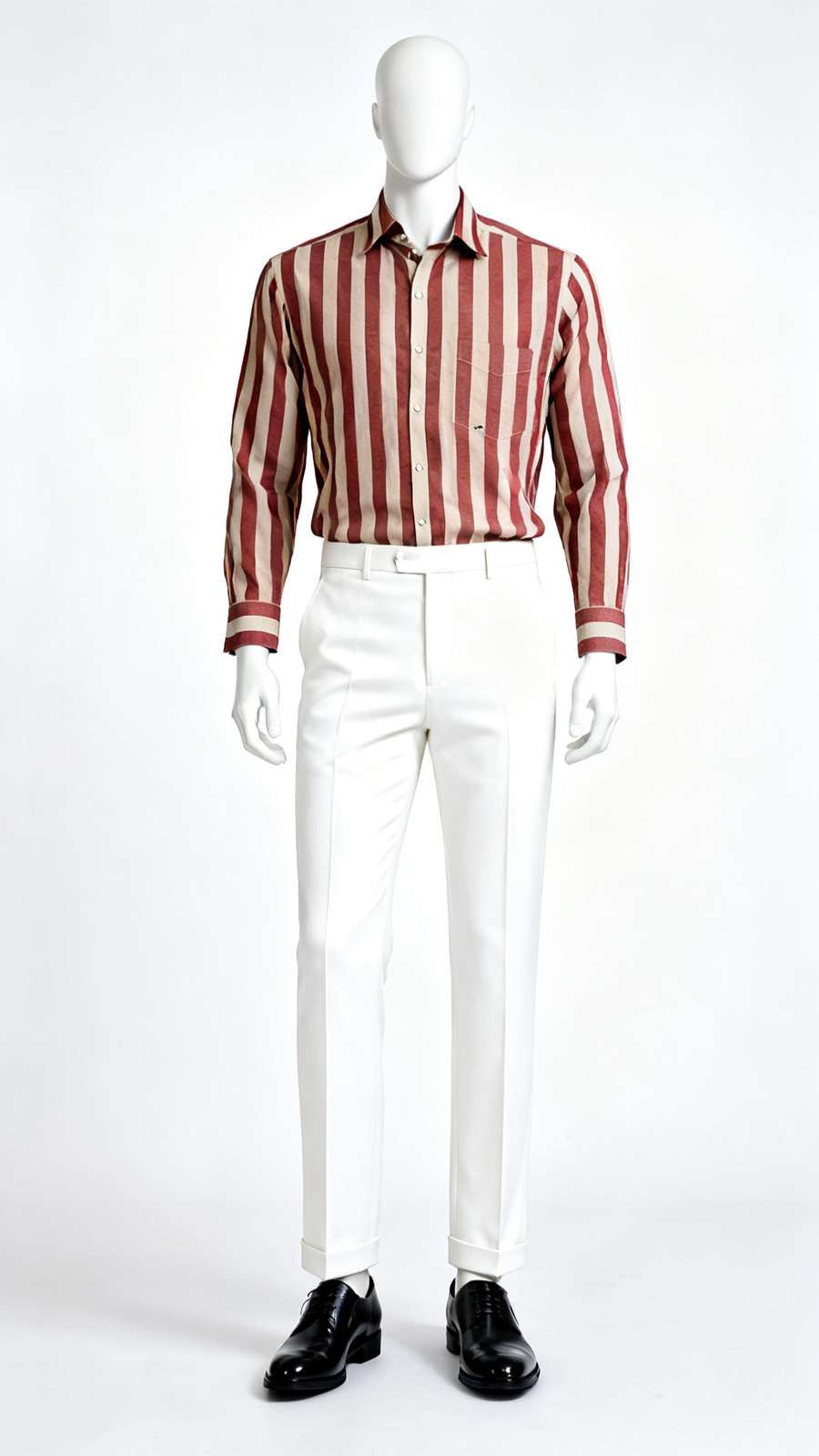 Beige and Maroon Striped Cotton Shirt