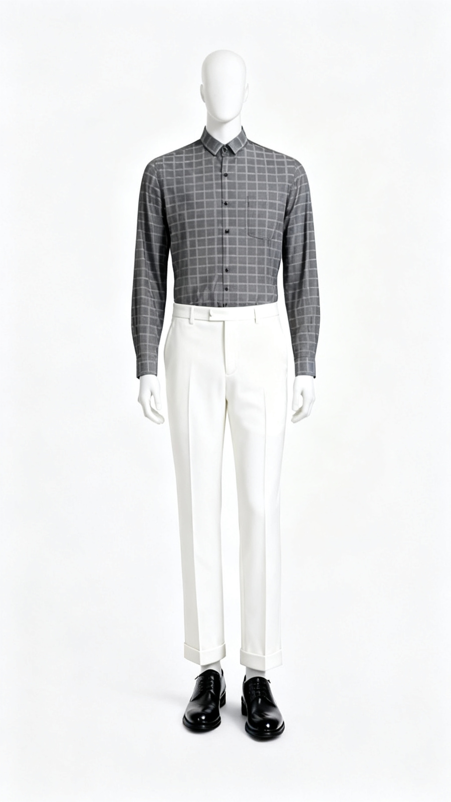 Grey Grid Check Formal Shirt