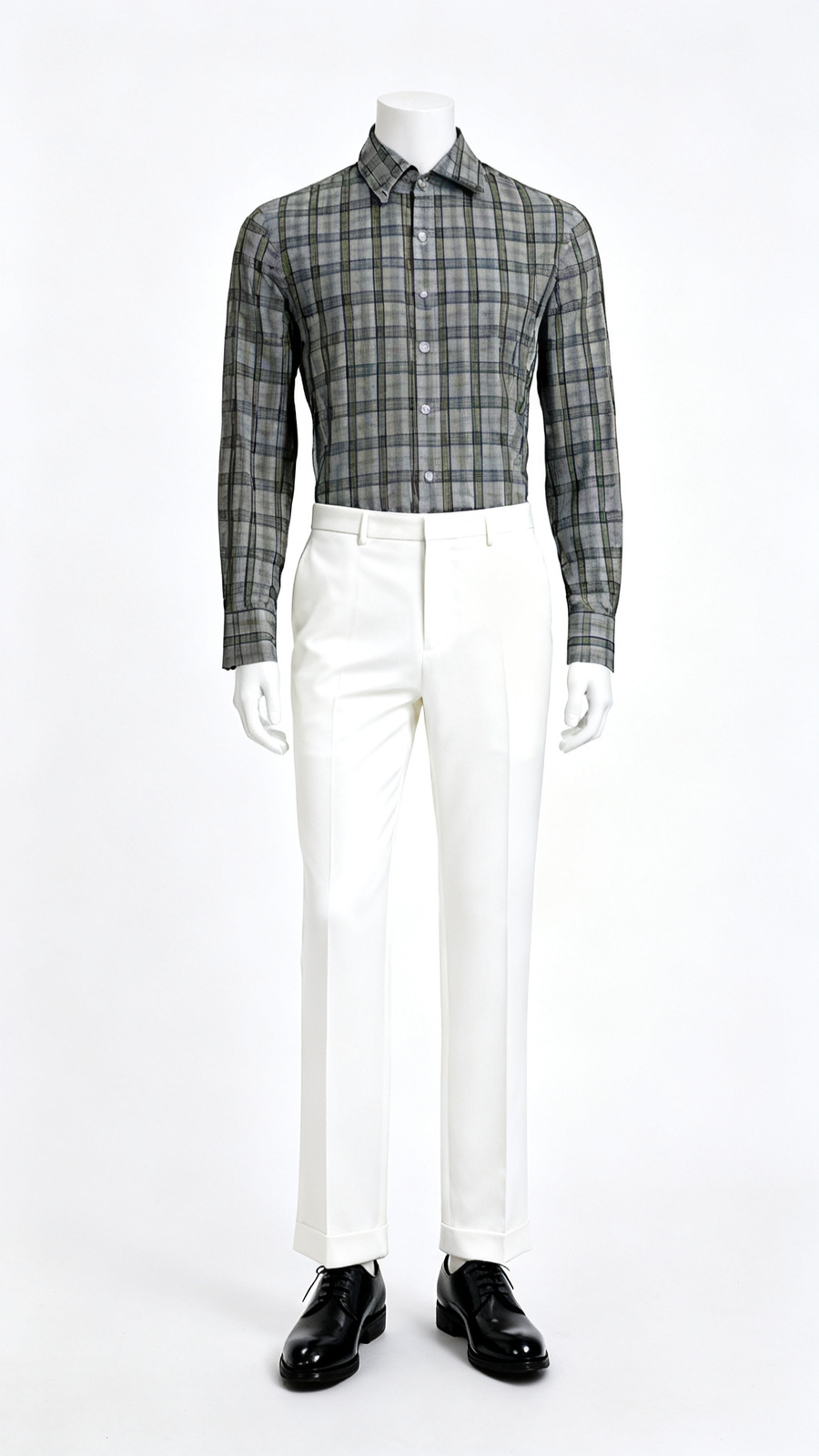 Grey Green Multi Check Formal Shirt