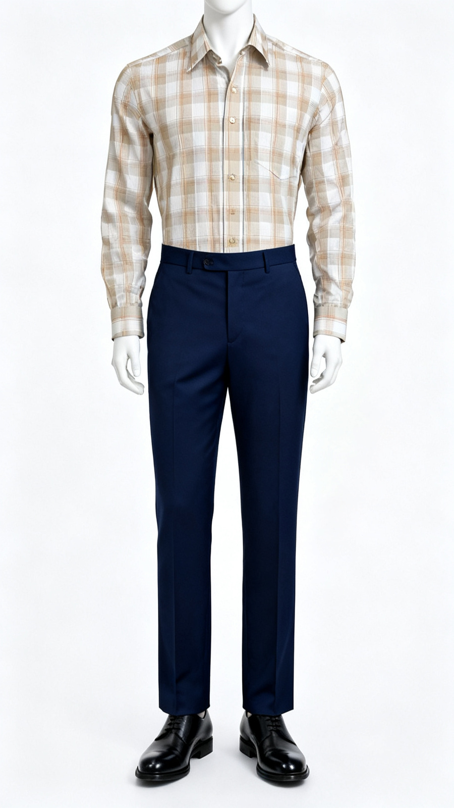 Beige White Check Casual Shirt