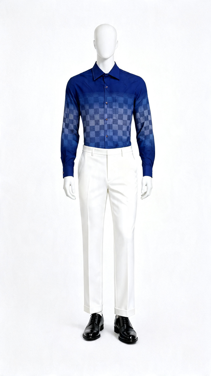 Royal Blue Gradient Check Formal Shirt