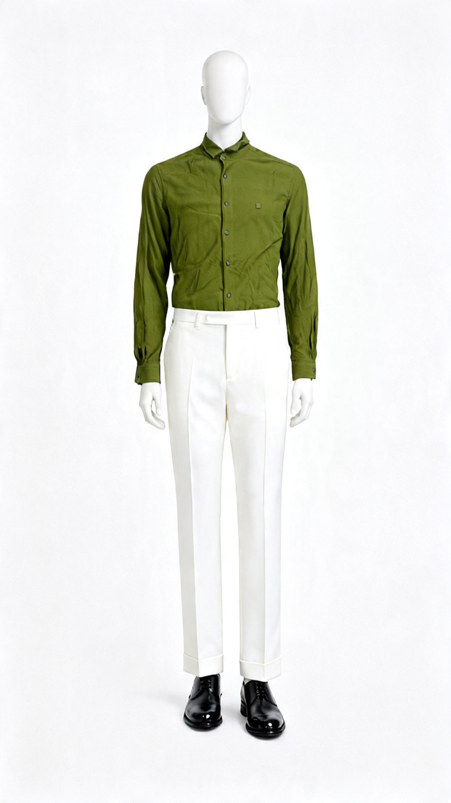 Olive Green Solid Stretch Formal Shirt