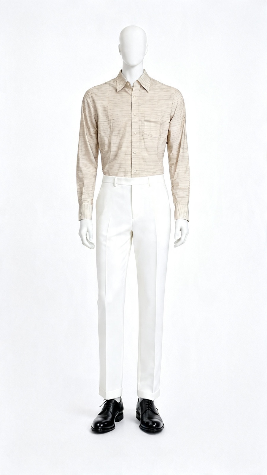 Soft Beige Thin Striped Formal Shirt