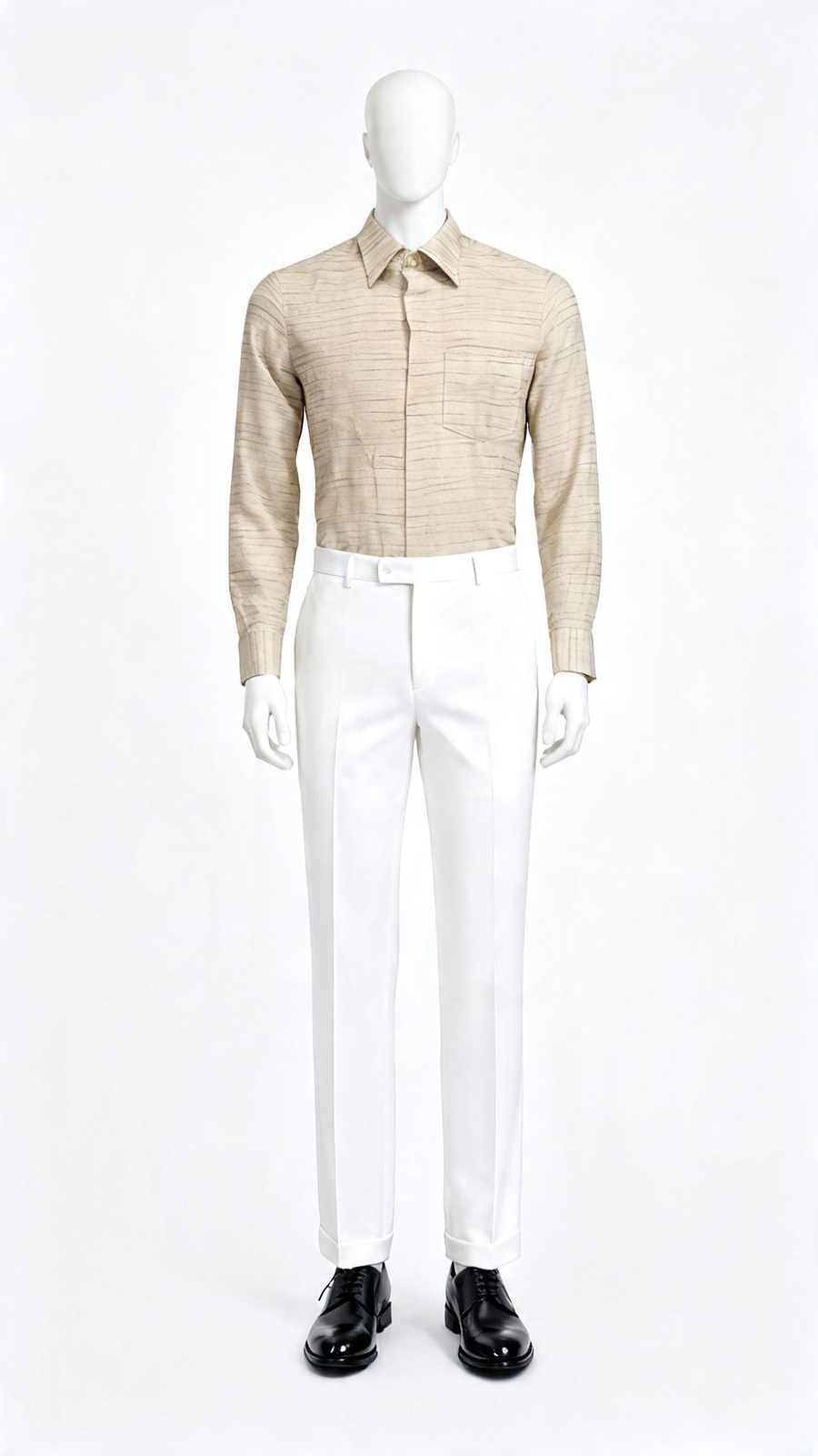 Beige Subtle Stripe Casual Shirt