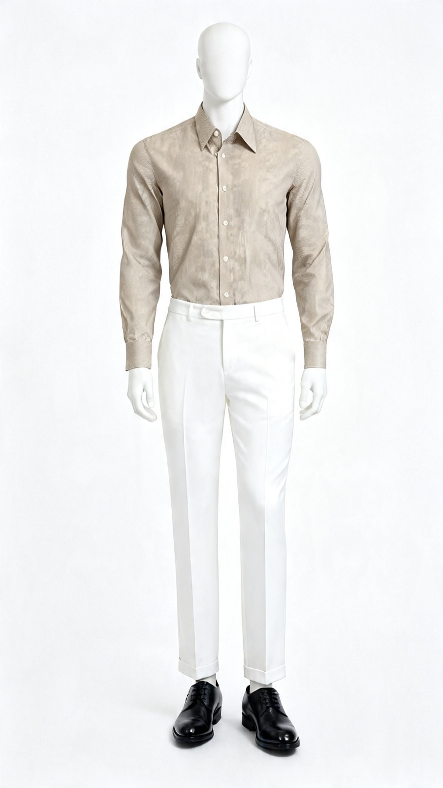 Beige Pinstripe Classic Formal Shirt