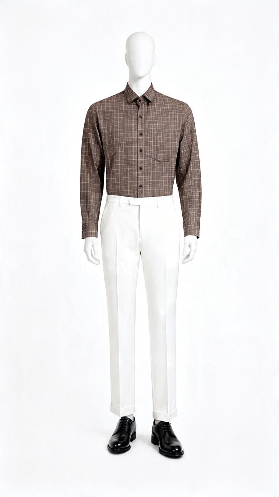 Brown Subtle Grid Check Casual Shirt