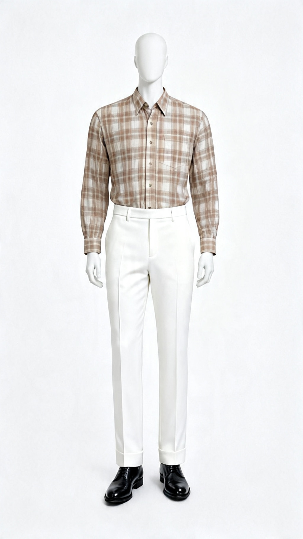 Light Beige Classic Plaid Formal Shirt