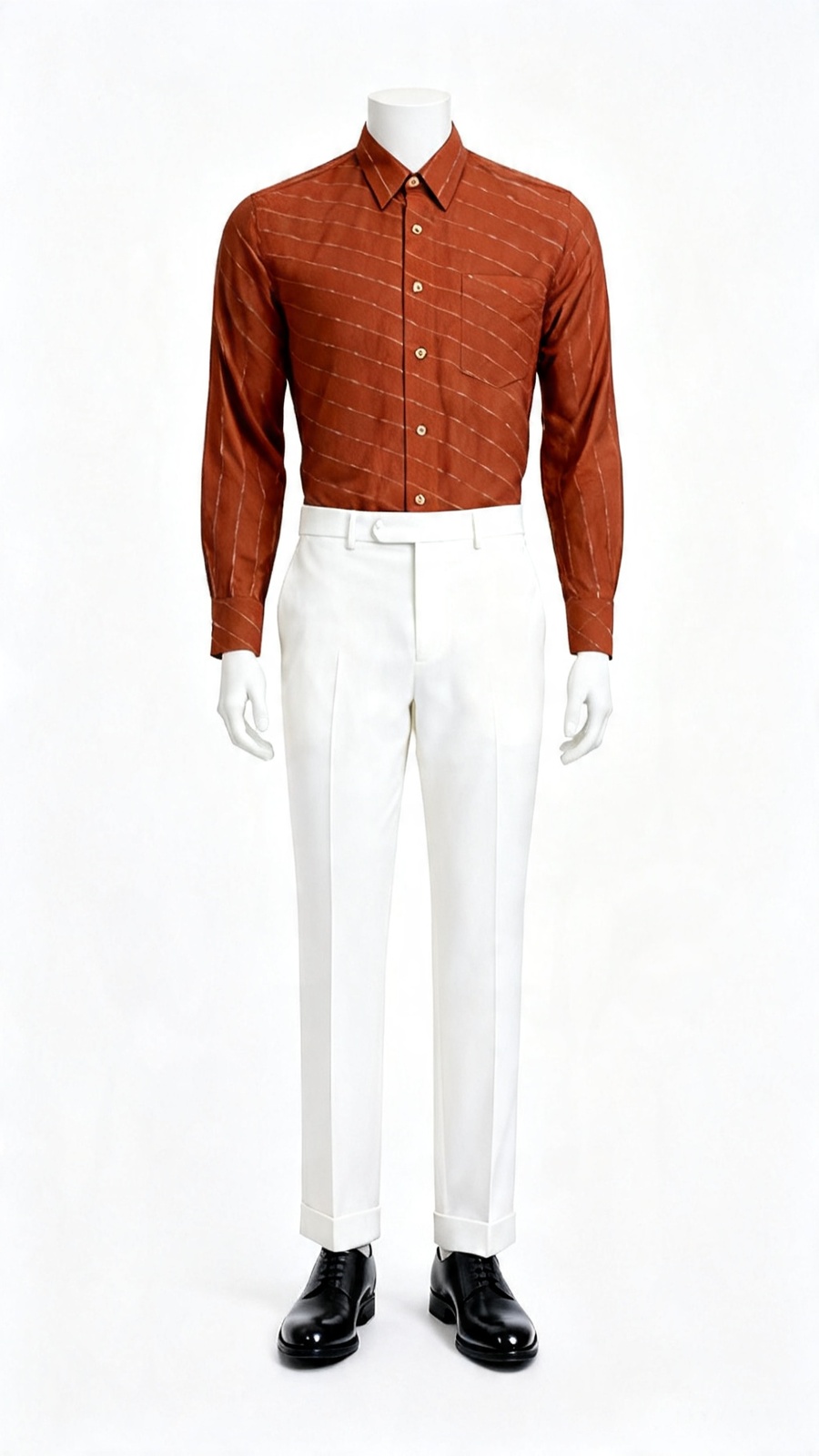 Rust Brown Diagonal Stripe Formal Shirt