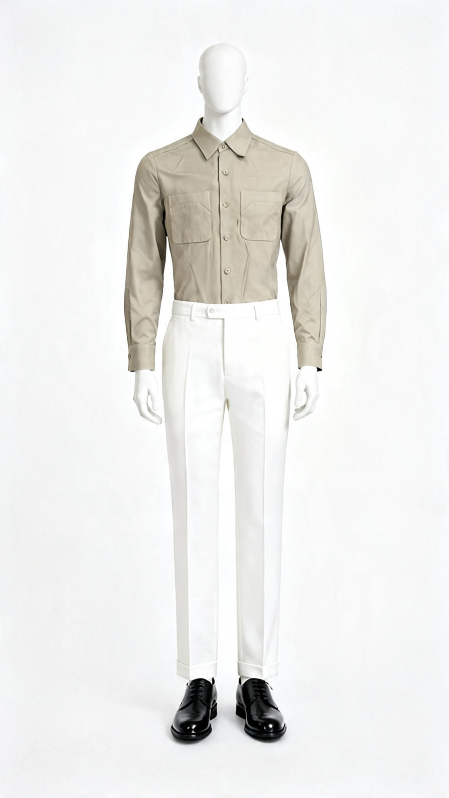 Light Beige Utility Pocket Casual Shirt