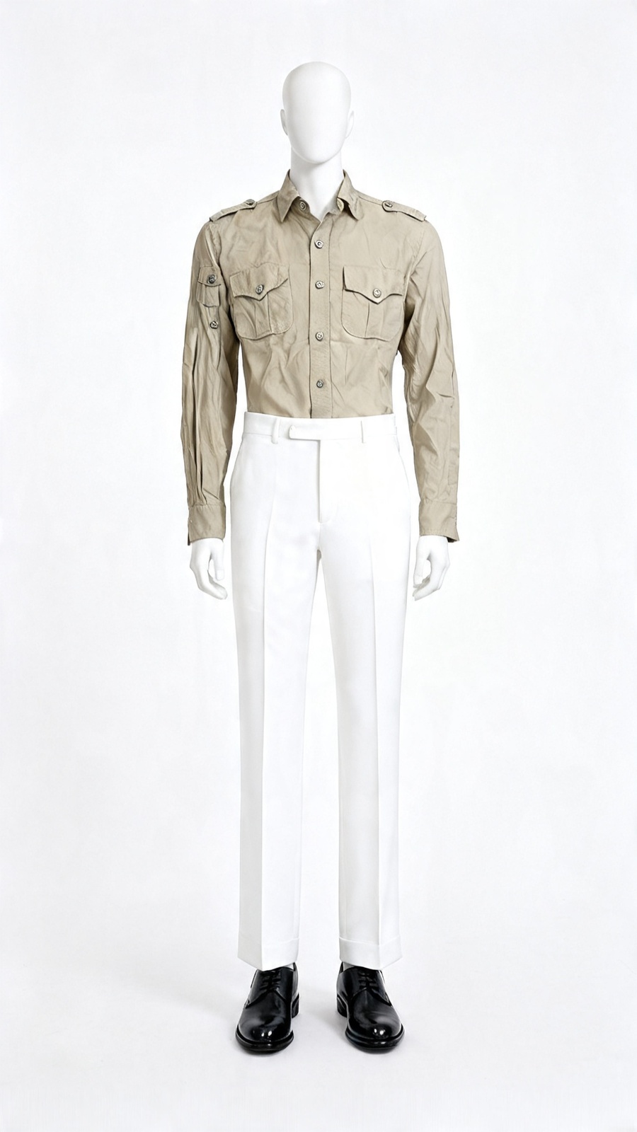 Beige Cargo Utility Shirt