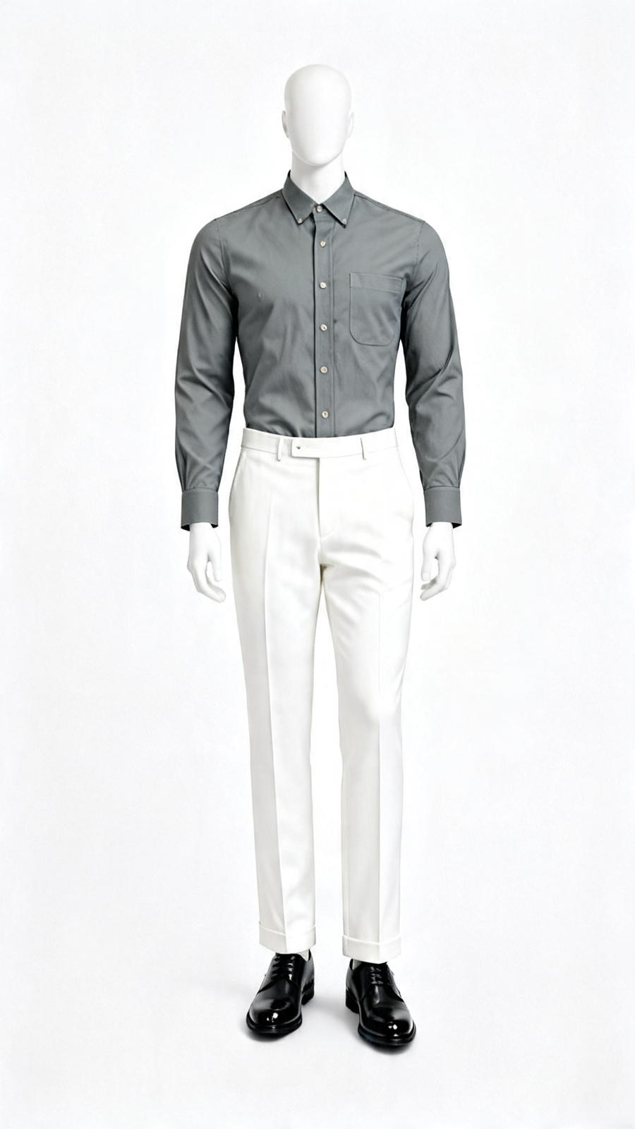 Grey Button-Down Collar Formal Shirt