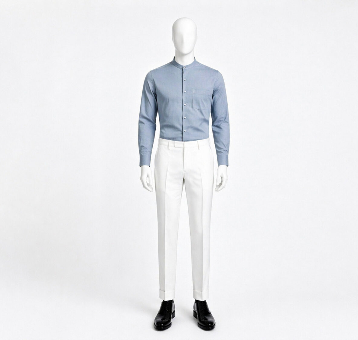 Men Greyish Blue Mandarin Formal Shirt