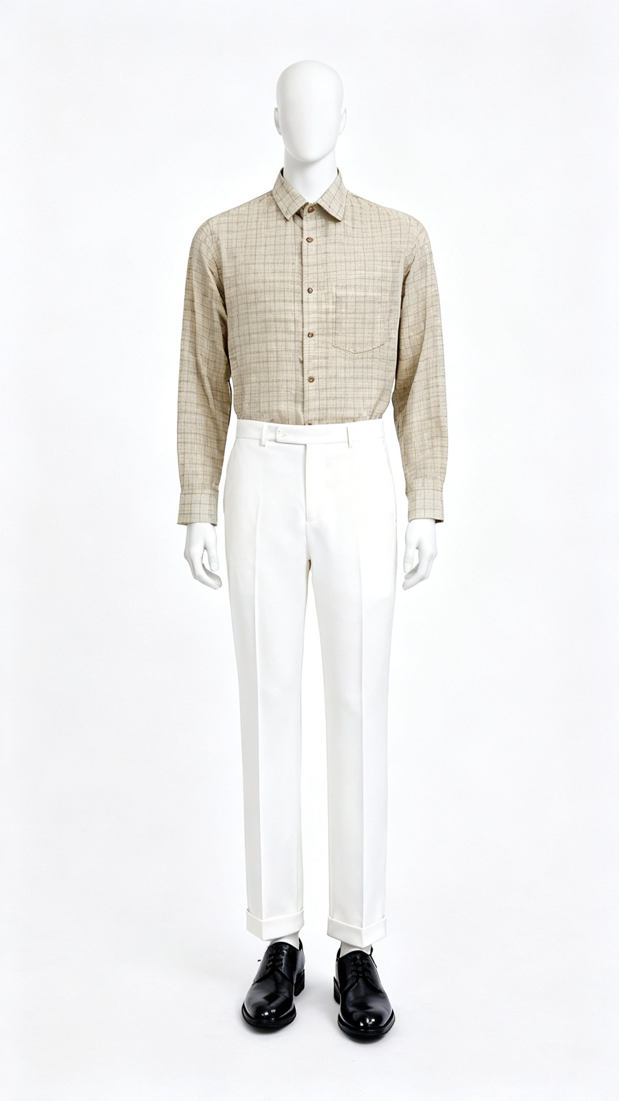 Beige Checked Formal Shirt