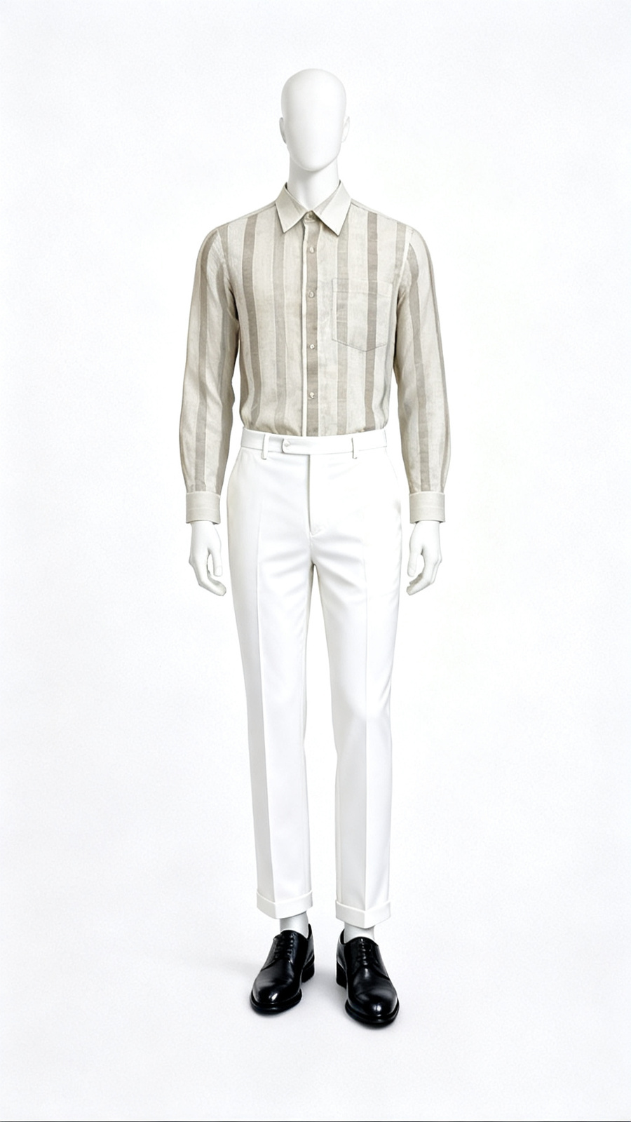 Beige Vertical Stripe Formal Shirt