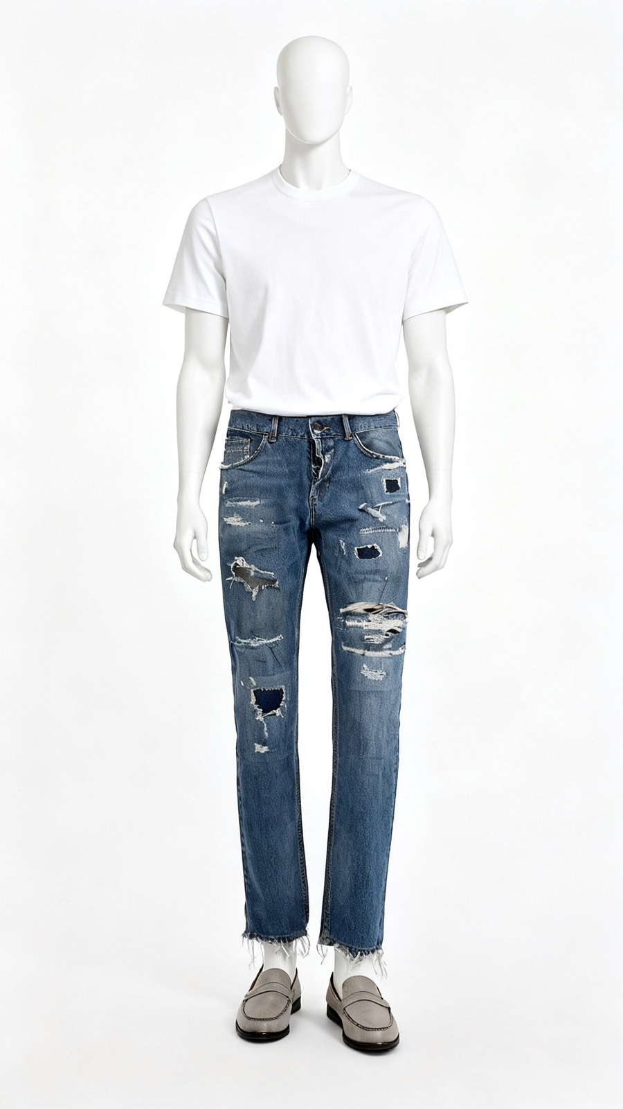 Blue Heavy Distressed Ripped Jeans