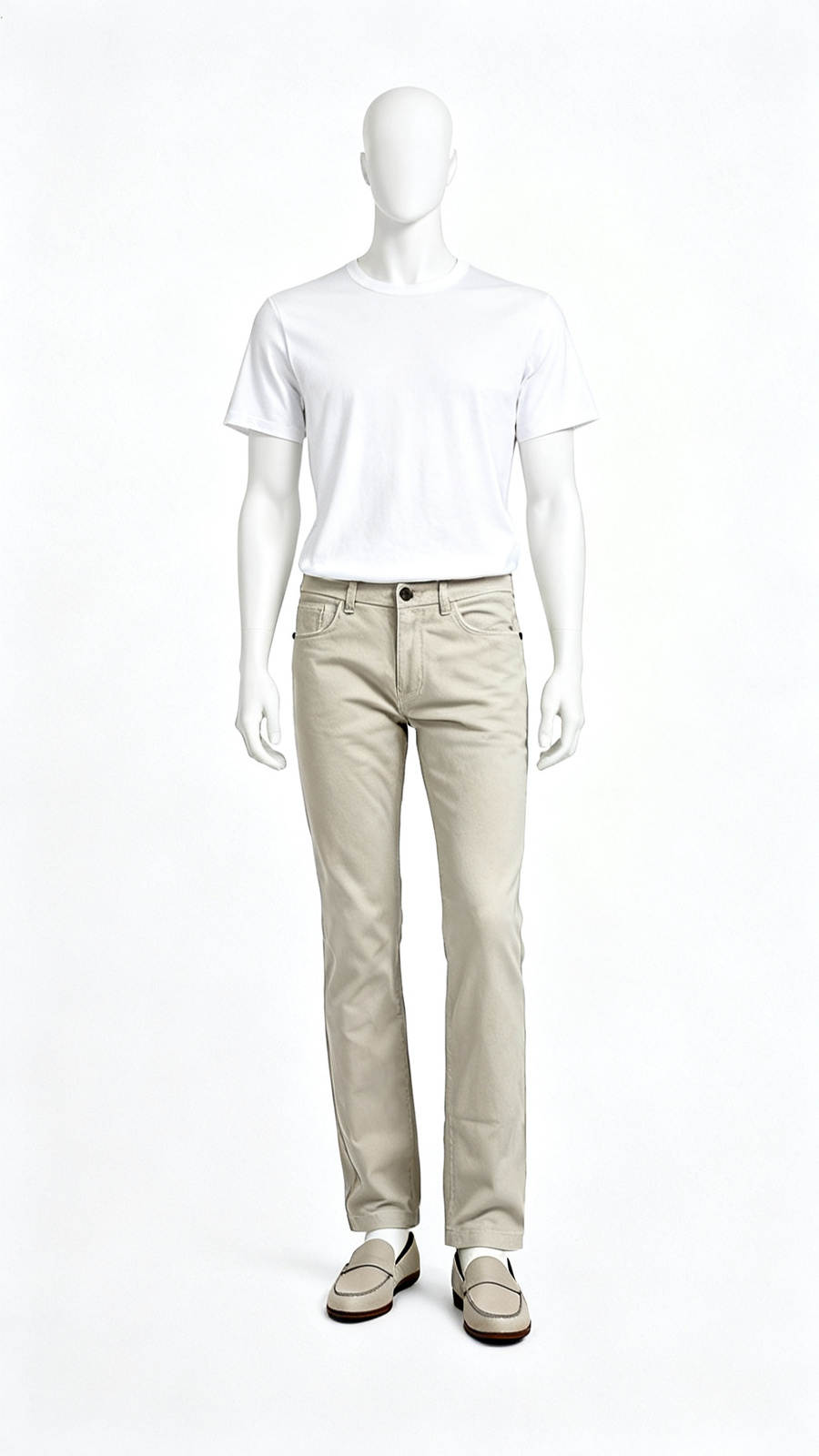 Beige Classic Straight Fit Chinos