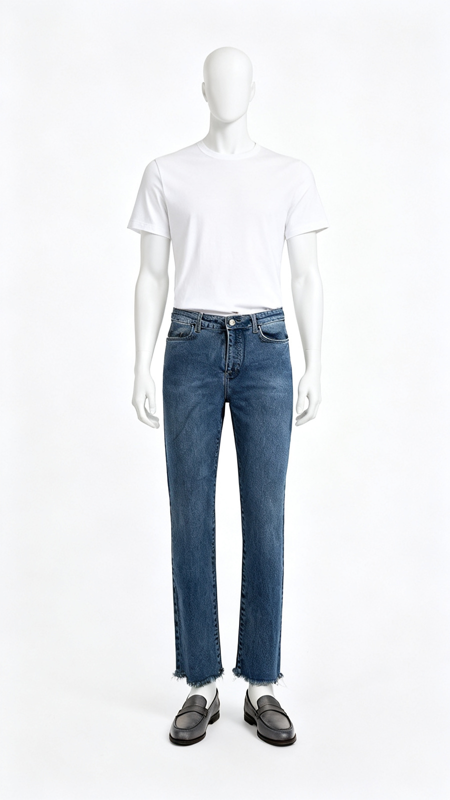 Dark Blue Raw Hem Jeans
